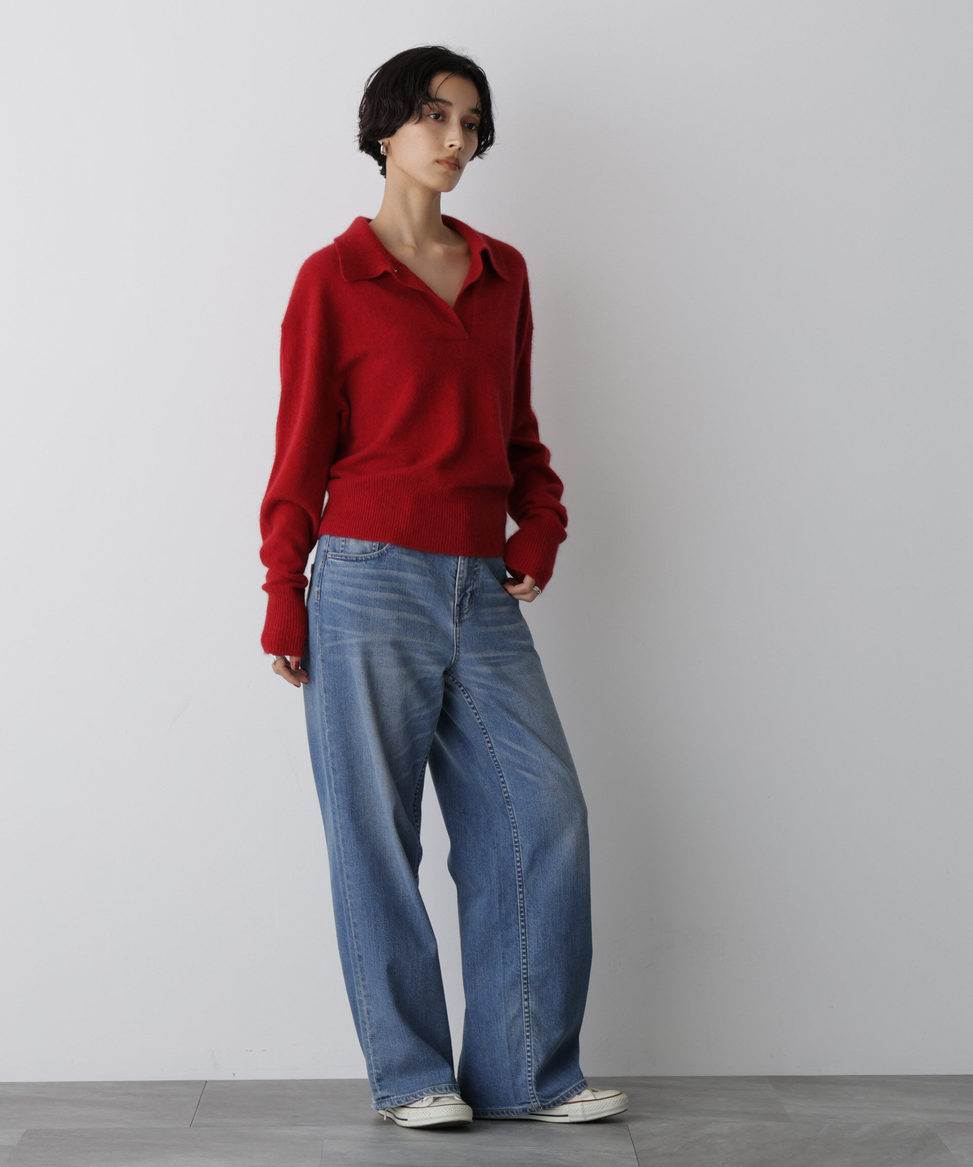  「「STEVELOUR」スキッパーポロ衿ソフトタッチニット」|ニット・セーター|