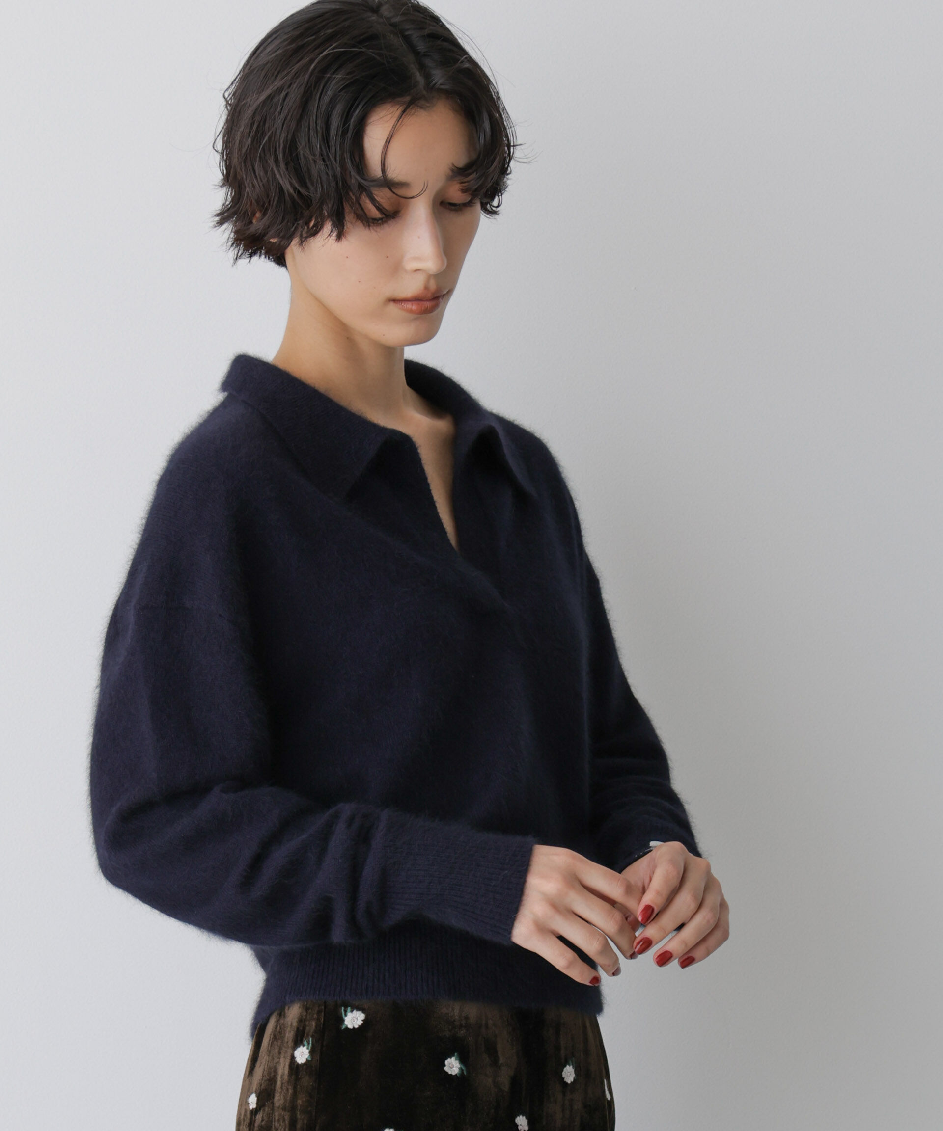  「「STEVELOUR」スキッパーポロ衿ソフトタッチニット」|ニット・セーター|