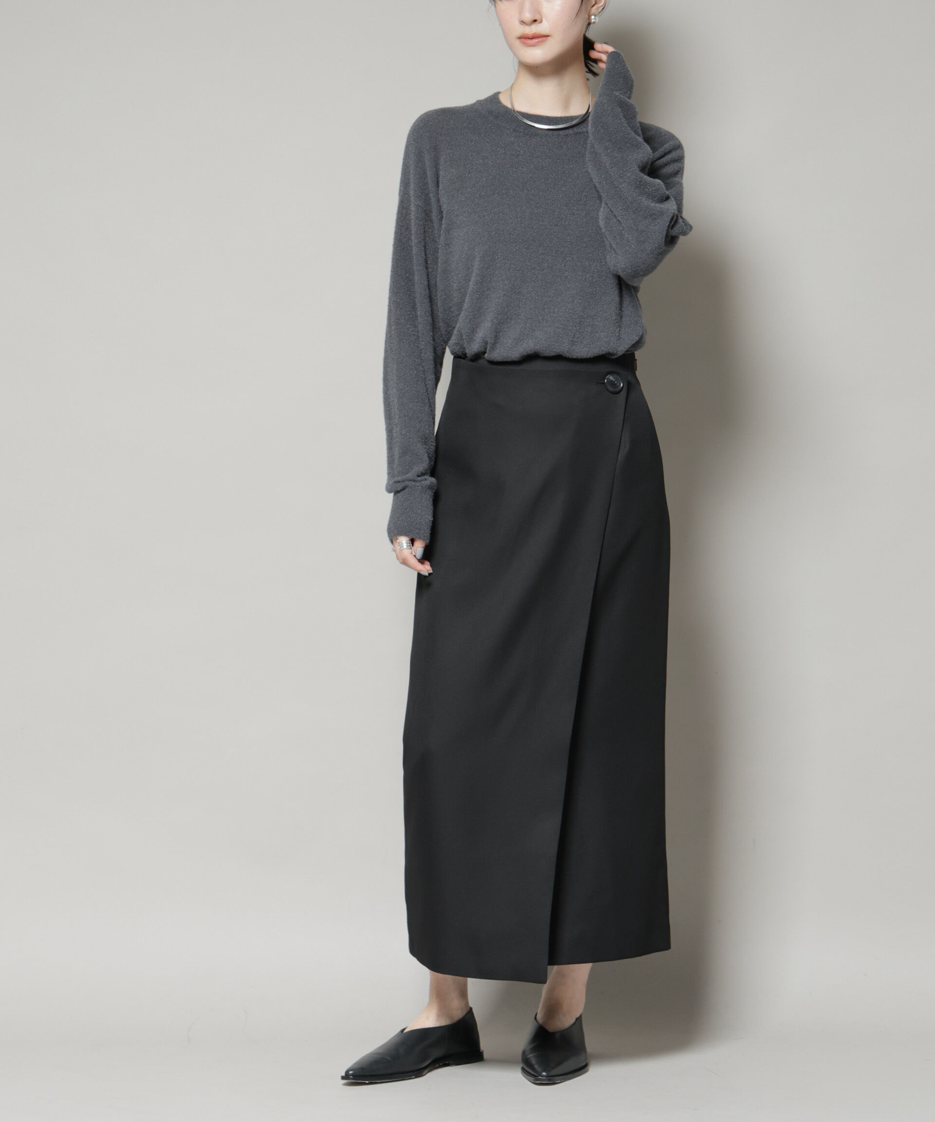 nano･universe「ラップ風スカート」|スカート|ブラック