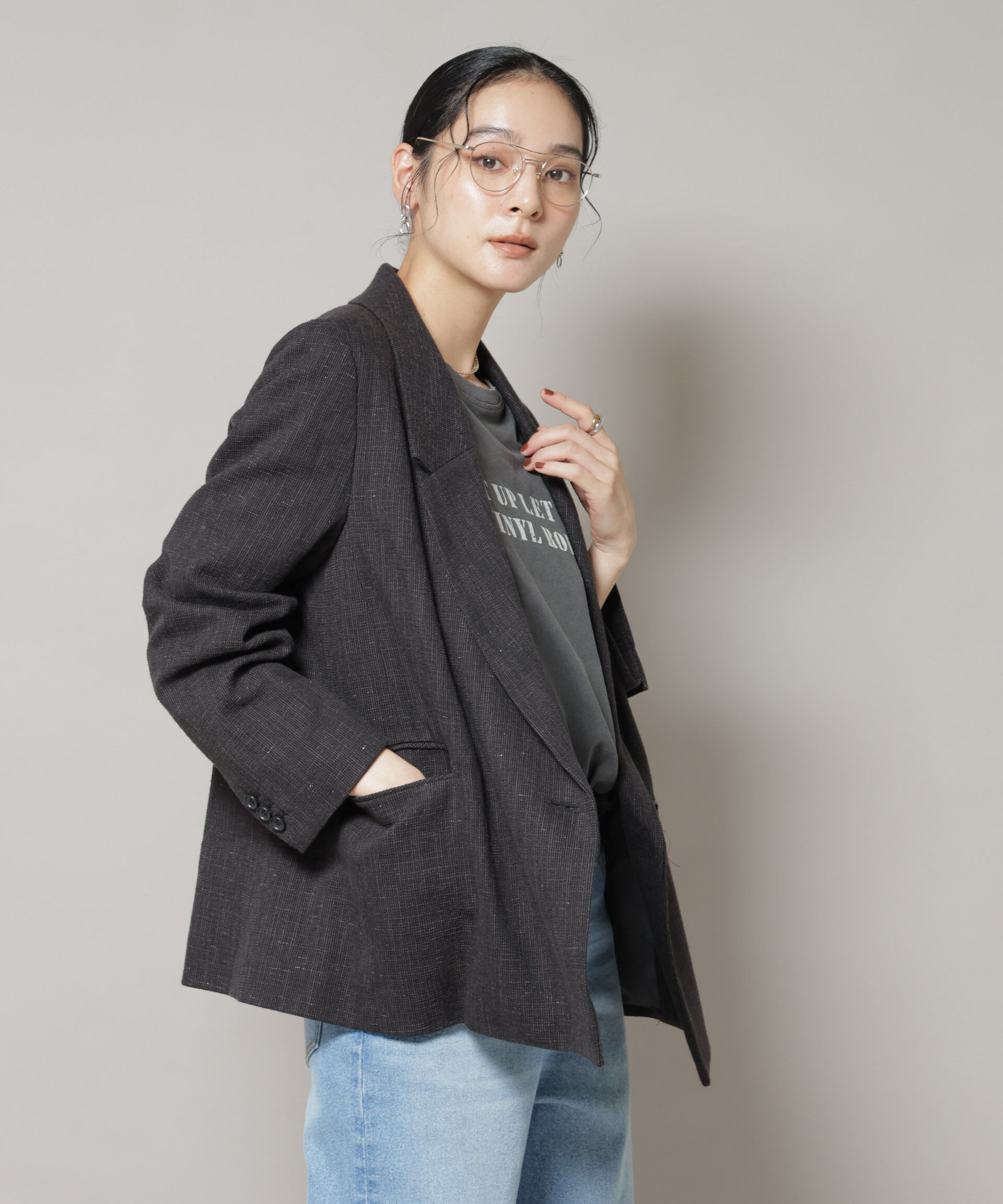 nano･universe「ツイードセミダブルジャケット(セットアップ可)」|テーラードジャケット|