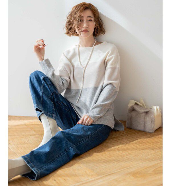 23区「【洗える】ウールカシミヤ カラーブロック ニット」|ニット・セーター|