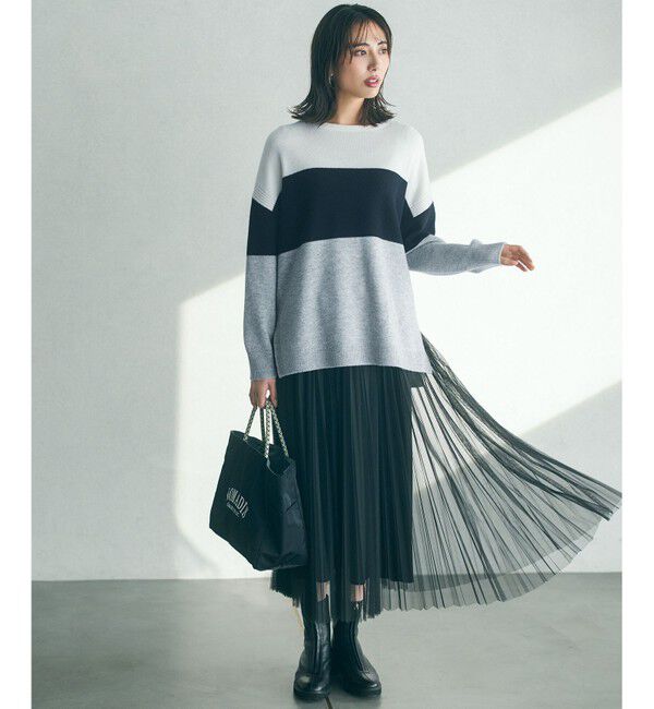 23区「【洗える】ウールカシミヤ カラーブロック ニット」|ニット・セーター|