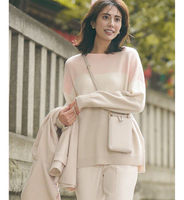 23区「【洗える】ウールカシミヤ カラーブロック ニット」|ニット・セーター|ピンク系