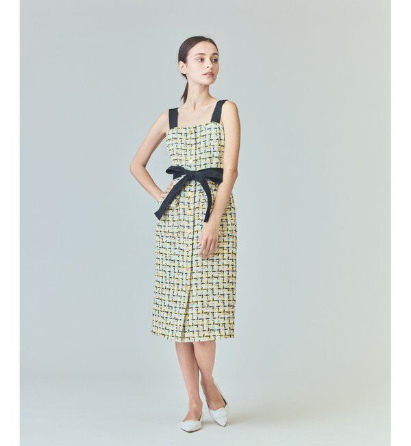  「チュールヤーンツイードワンピース」|ドレス|イエロー