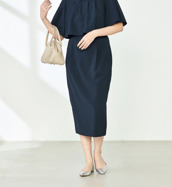 NOLLEY'S「《セットアップ対応》ウォッシャブル麻調タックタイトミディスカート」|タイト|ネイビー
