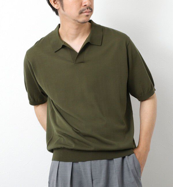 NOLLEY'S goodman「《PIMA COTTON》成型半袖 NSN スキッパーニットポロシャツ 25SS」|ポロシャツ|オリーブ