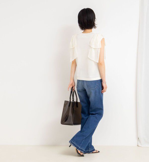 NOLLEY'S「《手洗い可能》肩シアーリボンノースリーブプルオーバーニット」|ニット・セーター|