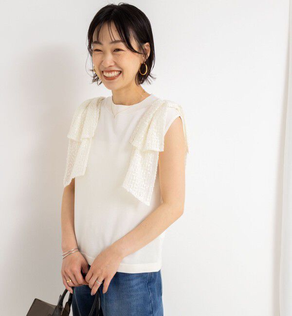 NOLLEY'S「《手洗い可能》肩シアーリボンノースリーブプルオーバーニット」|ニット・セーター|