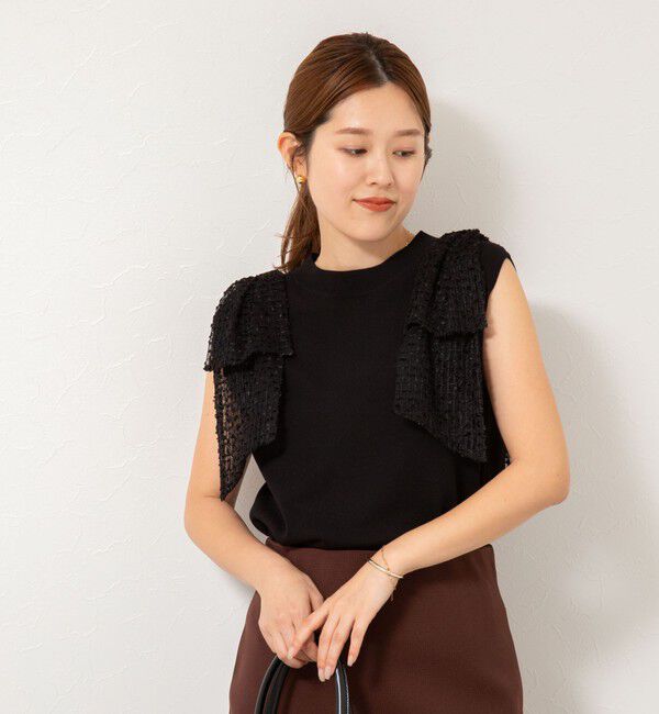 NOLLEY'S「《手洗い可能》肩シアーリボンノースリーブプルオーバーニット」|ニット・セーター|