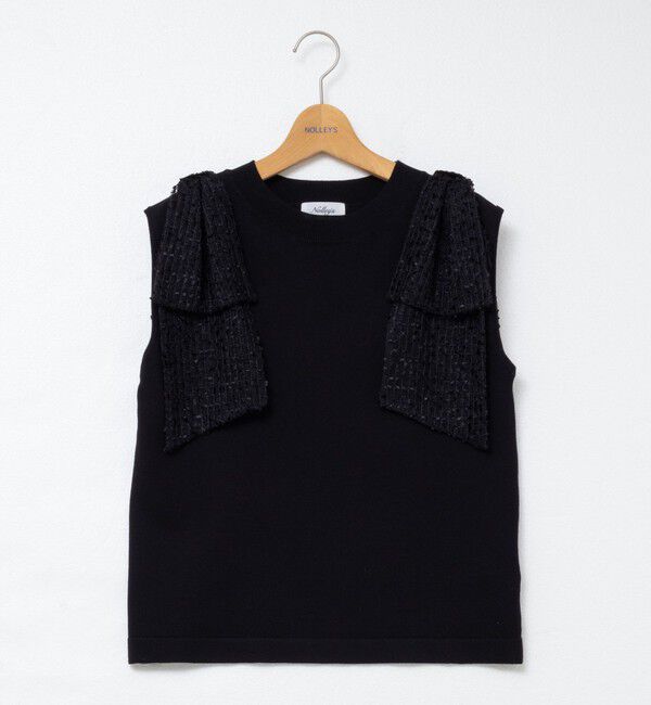 NOLLEY'S「《手洗い可能》肩シアーリボンノースリーブプルオーバーニット」|ニット・セーター|