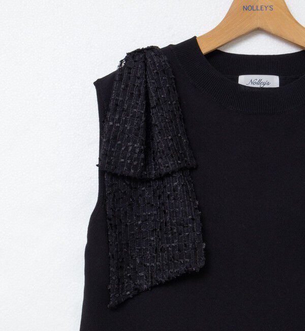 NOLLEY'S「《手洗い可能》肩シアーリボンノースリーブプルオーバーニット」|ニット・セーター|