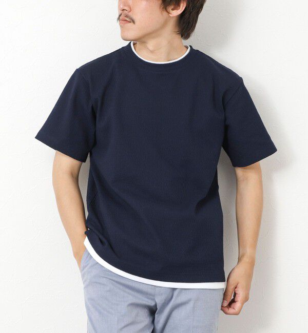 NOLLEY'S goodman「LINKS モザイク柄 レイヤードTee」|Tシャツ・カットソー|ネイビー