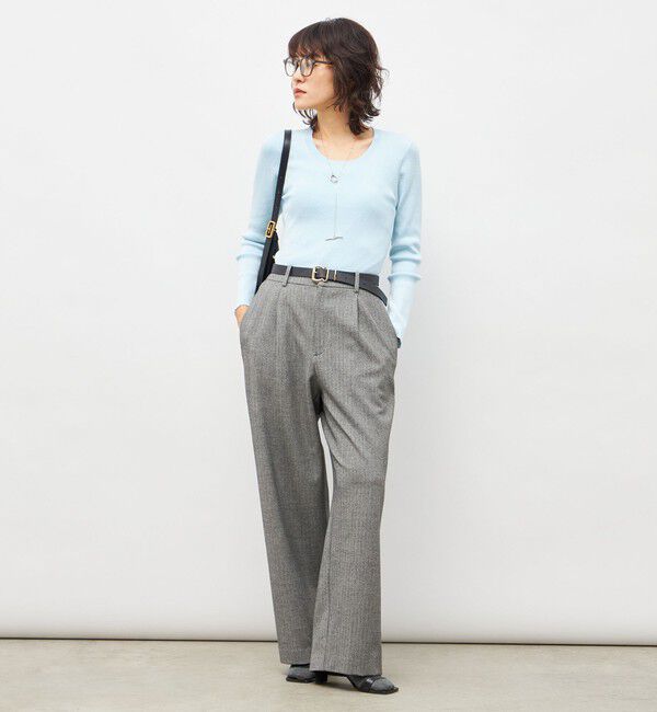 NOLLEY'S sophi「《アンサンブル対応》《手洗い可能》カシミヤ混リブUネックプルオーバー」|ニット・セーター|