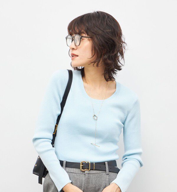 NOLLEY'S sophi「《アンサンブル対応》《手洗い可能》カシミヤ混リブUネックプルオーバー」|ニット・セーター|