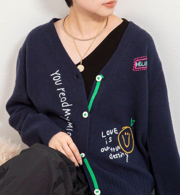 Rie Miller「《手洗い可能》ハンド刺繍Vネックカーディガン」|カーディガン|