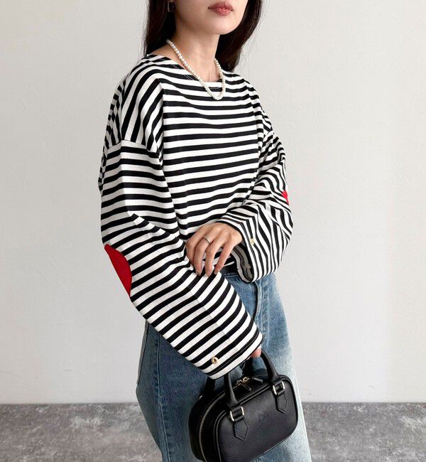 fredy emue「ボーダーハートパッチプルオーバー」|Tシャツ・カットソー|