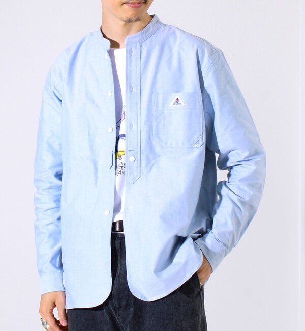 GLOSTER「【シーズンレス】【GEVACO】オックスバンドカラーシャツ」|シャツ・ブラウス|ブルー