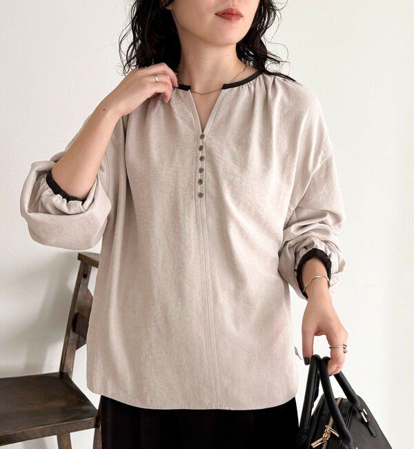 fredy emue「起毛パイピングギャザーブラウス」|シャツ・ブラウス|