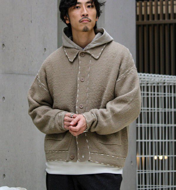 GLOSTER「【ユニセックス対応】ハンドステッチニットジャケット」|カーディガン|ベージュ