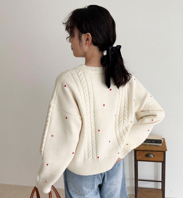 fredy emue「ハート刺繍柄編みニットプルオーバー」|ニット・セーター|