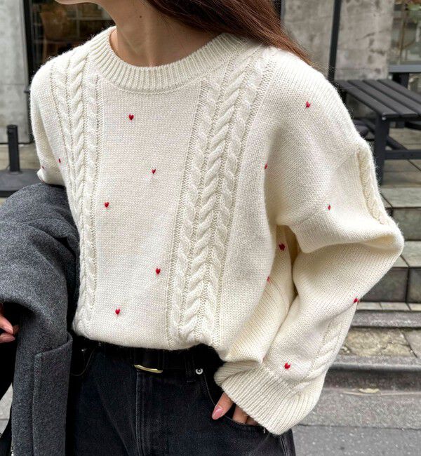 fredy emue「ハート刺繍柄編みニットプルオーバー」|ニット・セーター|