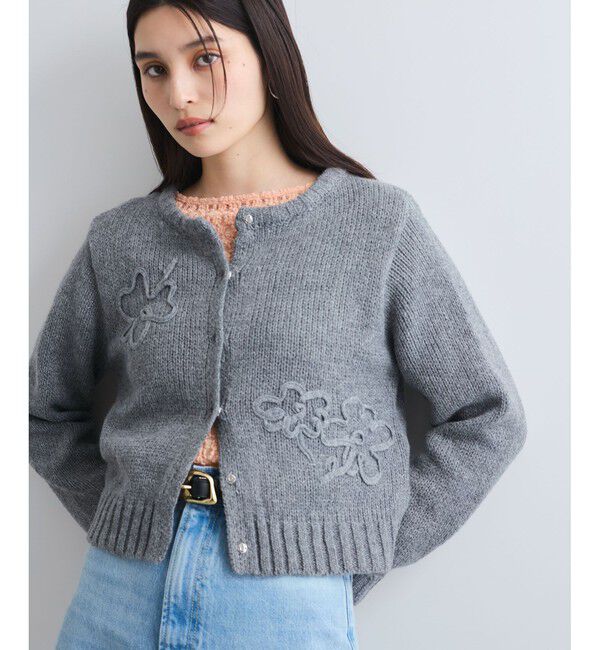 VIS「【WEB限定】刺繍フラワーカーディガン」|カーディガン|グレー