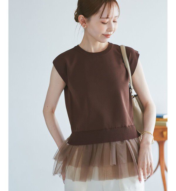 Rope&rsquo;Picnic「チュールドッキングプルオーバー」|ニット・セーター|ブラウン系(22)