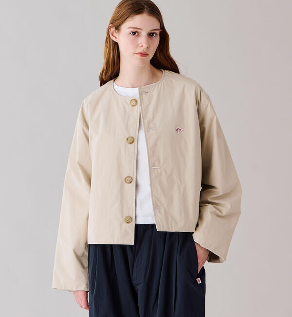 DANTON「DANTON | ピーチタフタ 中綿ノーカラージャケット WOMEN」|ダウン|IVORY