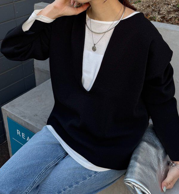  「Vネックバスクニット」|ニット・セーター|ブラック