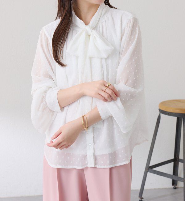  「楊柳ドットジャガードボウタイブラウス」|シャツ・ブラウス|