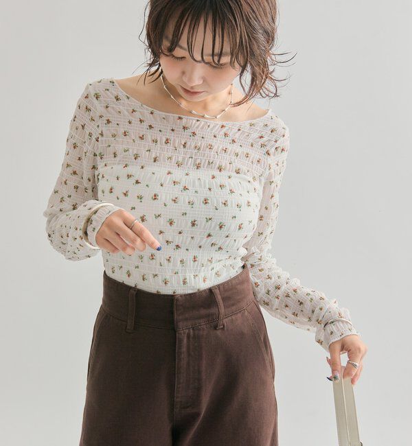  「小花シャーリングTシャツ」|Tシャツ・カットソー|