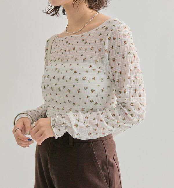  「小花シャーリングTシャツ」|Tシャツ・カットソー|