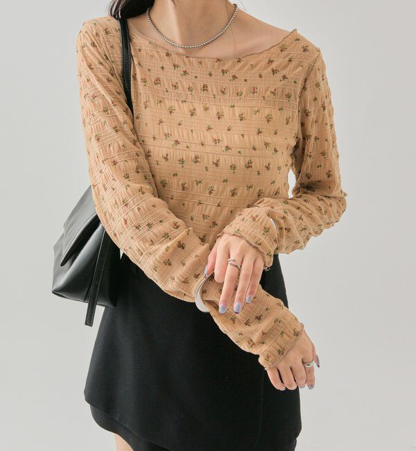  「小花シャーリングTシャツ」|Tシャツ・カットソー|