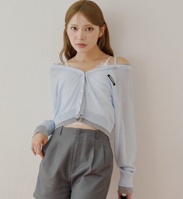  「バイカラーラメシアーカーディガン」|カーディガン|