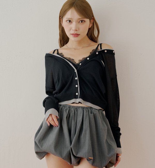  「バイカラーラメシアーカーディガン」|カーディガン|