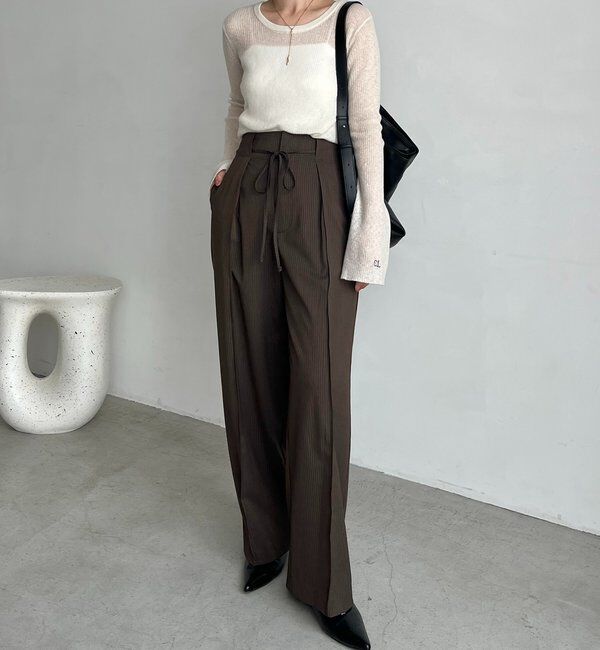  「ウエストリボンストライプパンツ」|チノ|