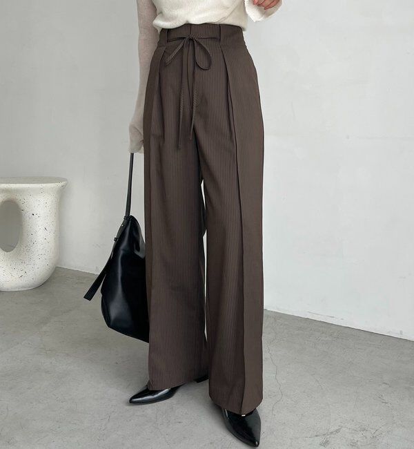  「ウエストリボンストライプパンツ」|チノ|