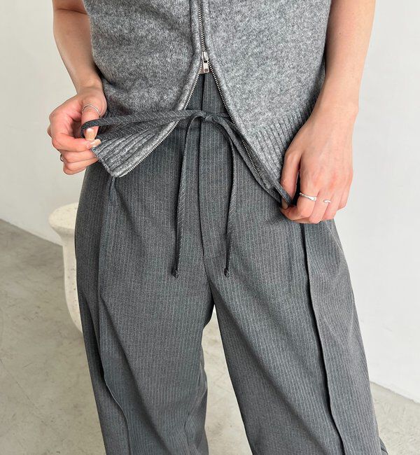  「ウエストリボンストライプパンツ」|チノ|