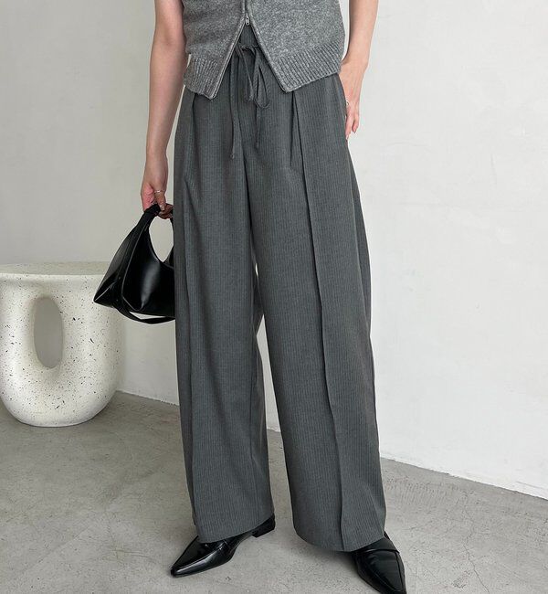  「ウエストリボンストライプパンツ」|チノ|