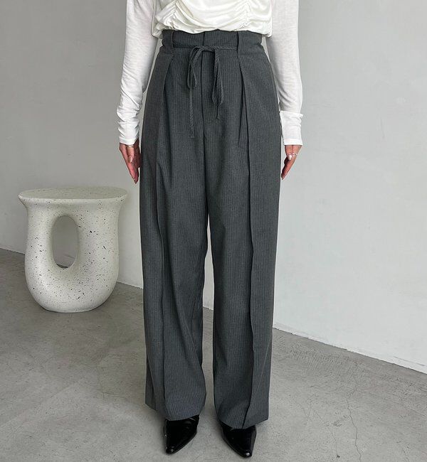  「ウエストリボンストライプパンツ」|チノ|