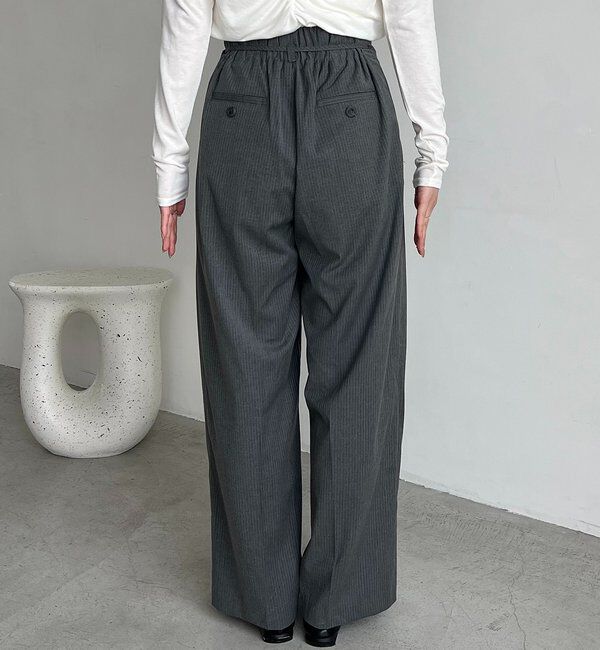  「ウエストリボンストライプパンツ」|チノ|