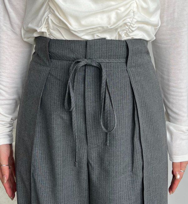  「ウエストリボンストライプパンツ」|チノ|