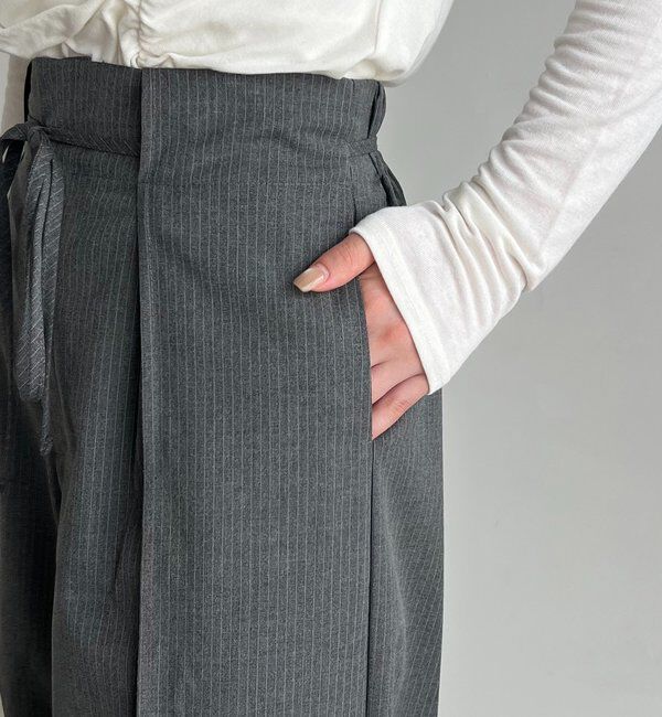  「ウエストリボンストライプパンツ」|チノ|