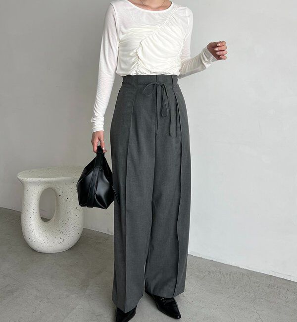  「ウエストリボンストライプパンツ」|チノ|