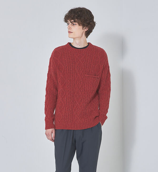 ABAHOUSE「【ECO PLANET】ケーブル編み プルオーバー ニット」|ニット・セーター|オレンジ
