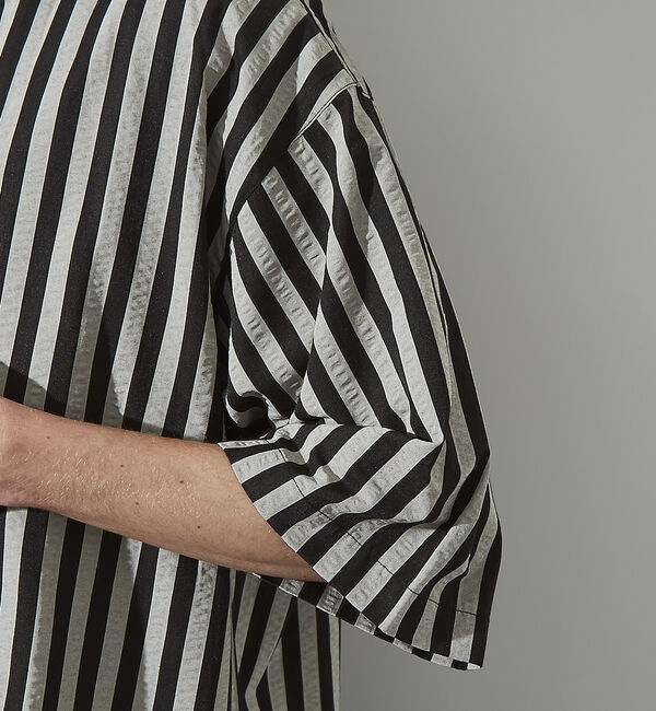 ABAHOUSE「サッカーストライプ スキッパーシャツ / オーバーサイズ / 半袖シャツ」|シャツ・ブラウス|