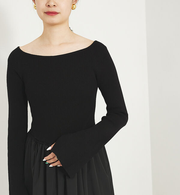 Rouge vif「スリーブフレアニット&times;布帛コンビワンピース」|ワンピース|