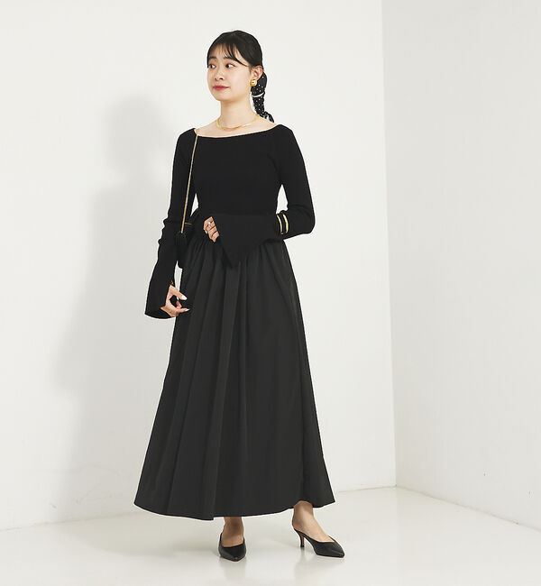 Rouge vif「スリーブフレアニット&times;布帛コンビワンピース」|ワンピース|