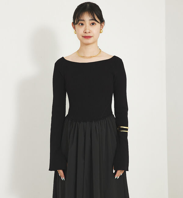 Rouge vif「スリーブフレアニット&times;布帛コンビワンピース」|ワンピース|