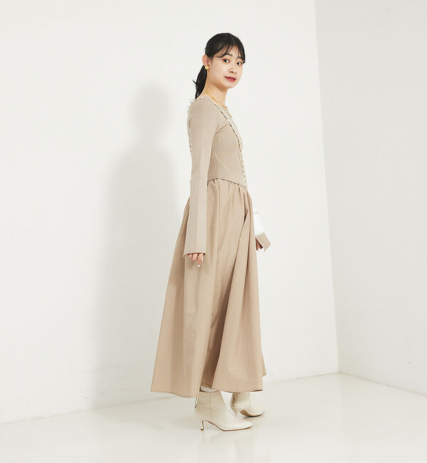 Rouge vif「スリーブフレアニット&times;布帛コンビワンピース」|ワンピース|